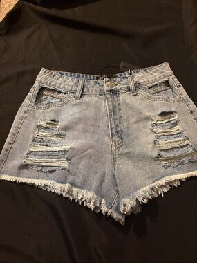 Fashion Nova Light Wash Distressed Denim Cutoff Shorts